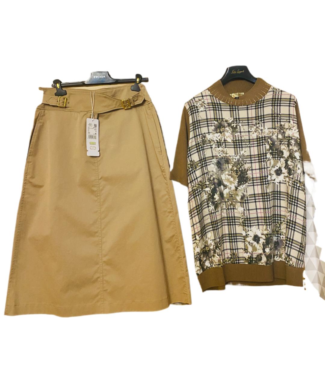 ESCADA Бежевый хлопко-эластановый костюм с юбками, фото 9