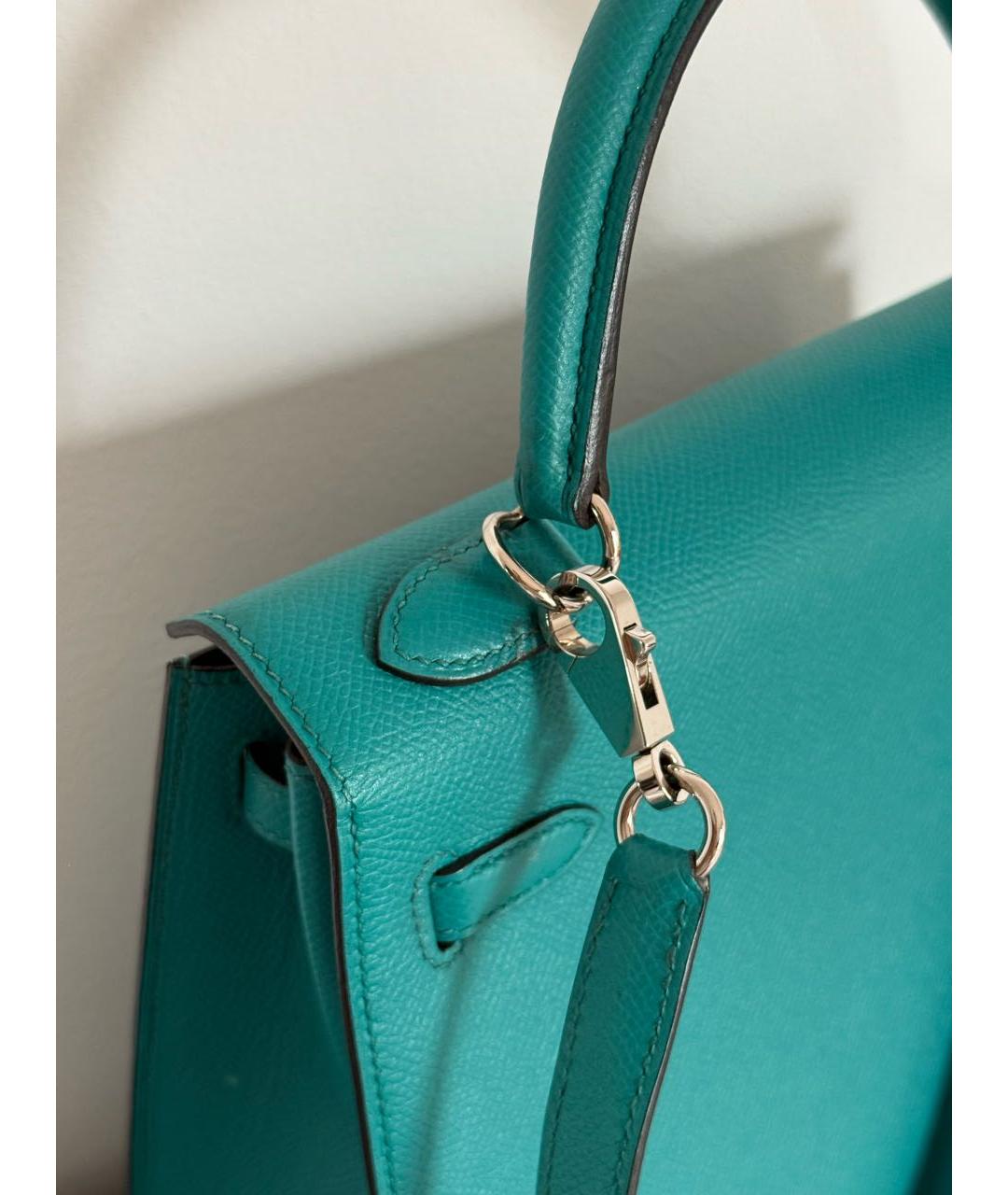 HERMES Бирюзовая кожаная сумка с короткими ручками, фото 7