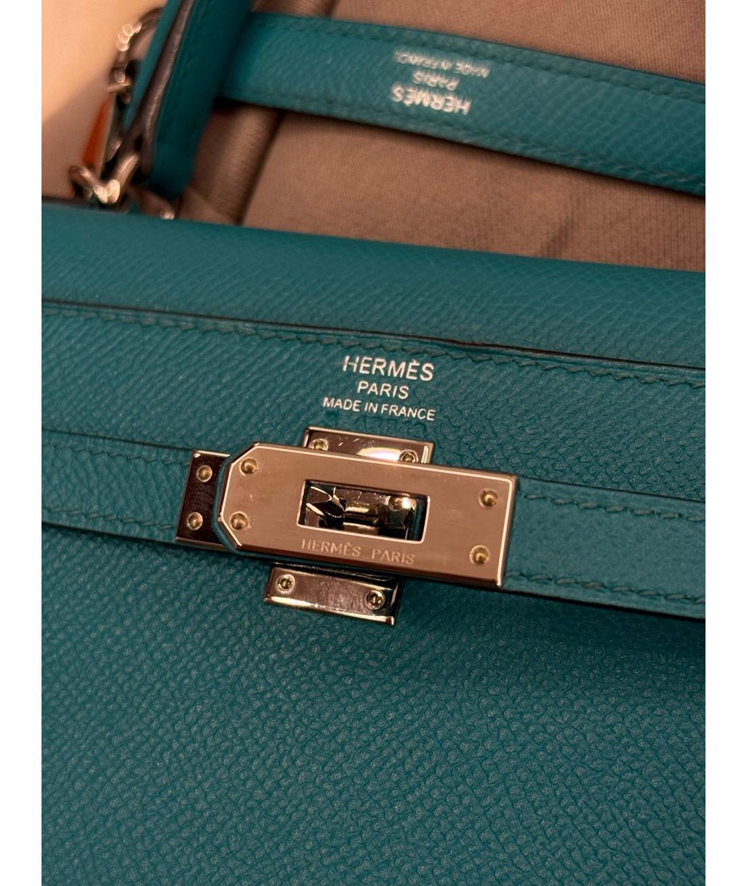 HERMES Бирюзовая кожаная сумка с короткими ручками, фото 5