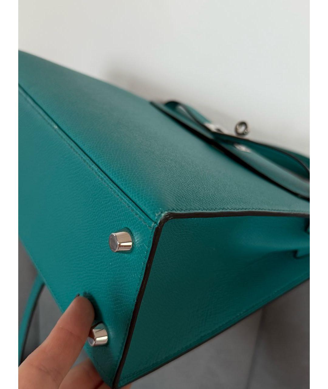 HERMES Бирюзовая кожаная сумка с короткими ручками, фото 2