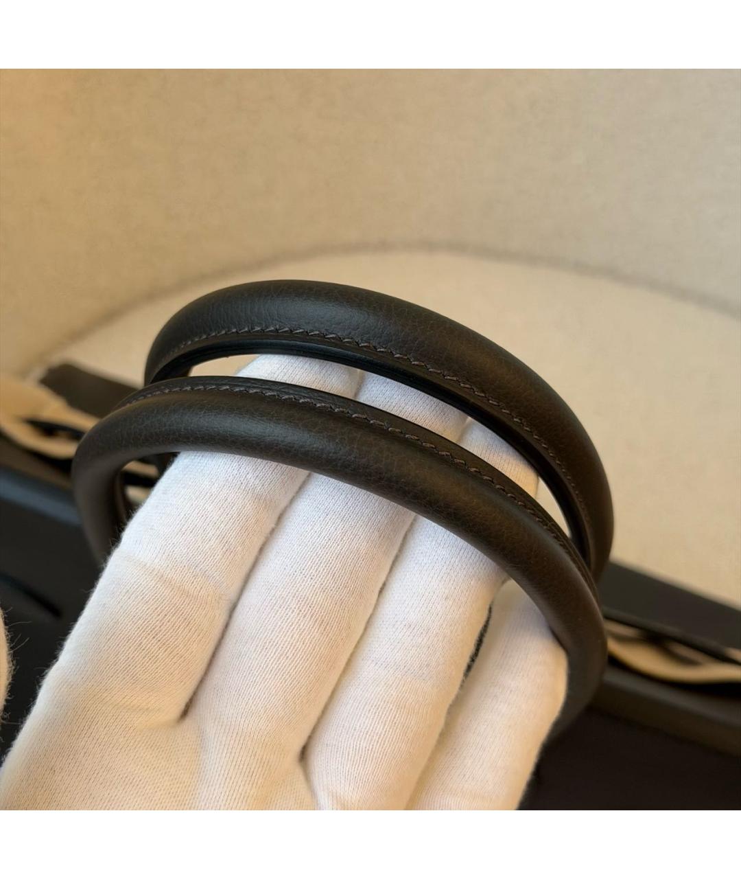 HERMES Хаки кожаная сумка с короткими ручками, фото 6