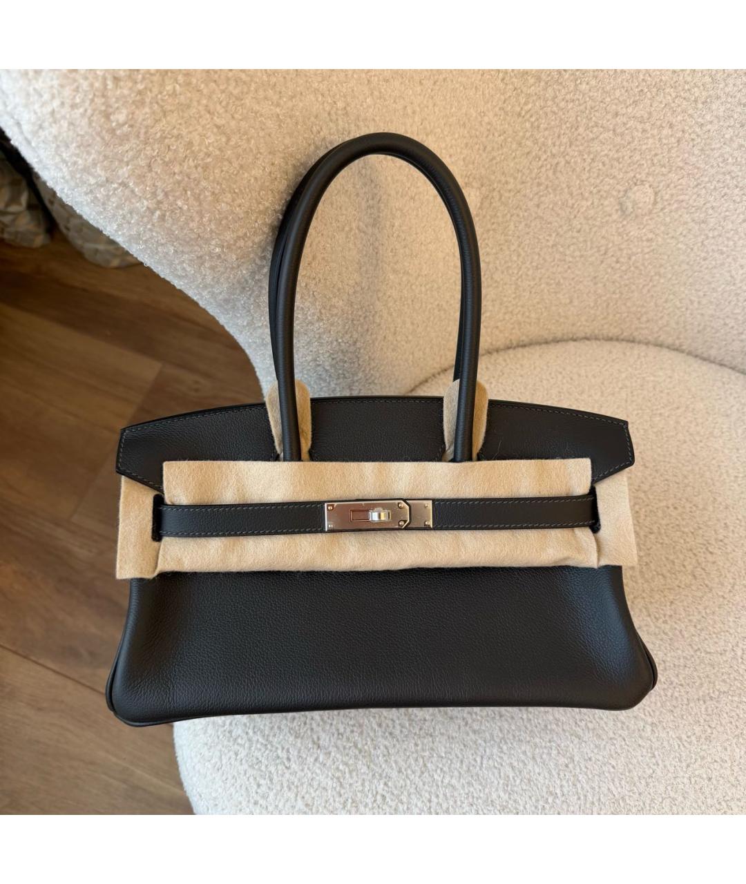 HERMES Хаки кожаная сумка с короткими ручками, фото 2