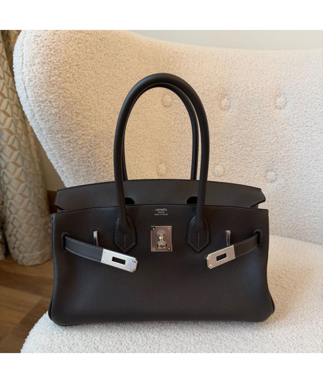 HERMES Хаки кожаная сумка с короткими ручками, фото 4
