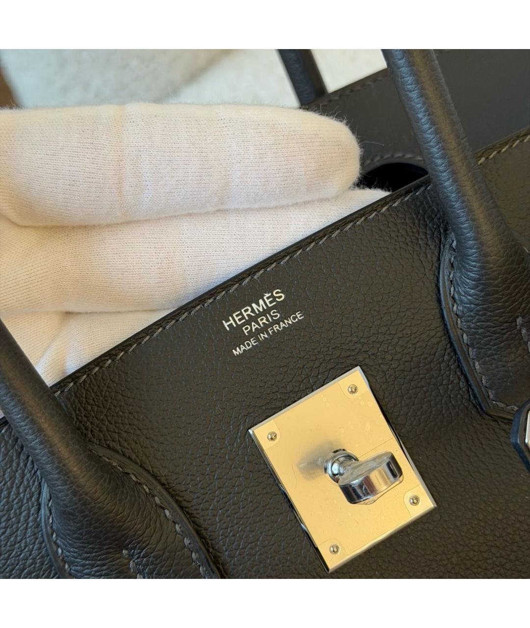HERMES Хаки кожаная сумка с короткими ручками, фото 7