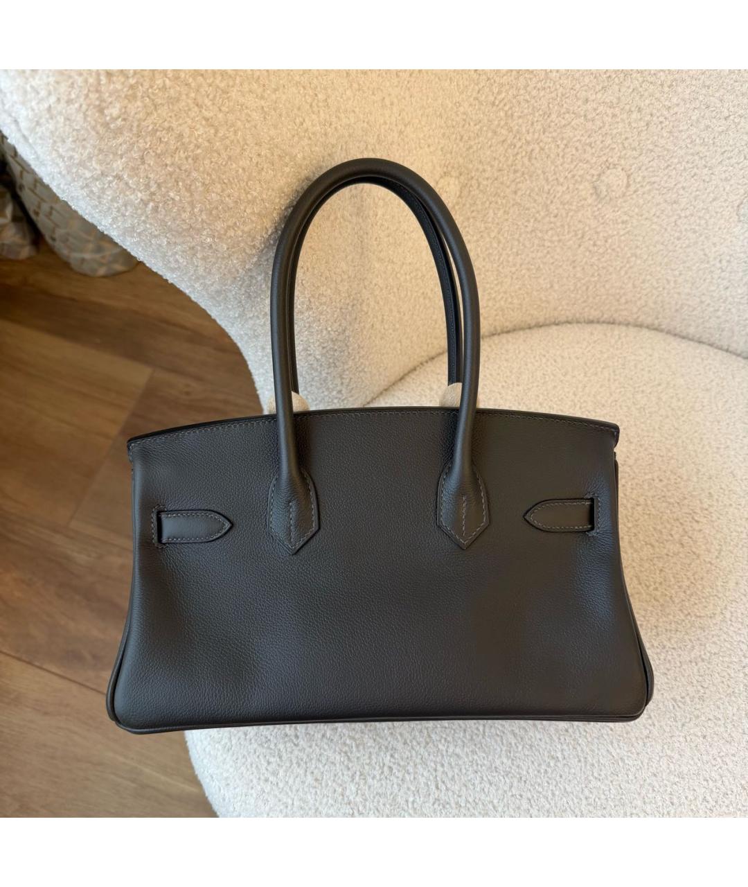 HERMES Хаки кожаная сумка с короткими ручками, фото 3