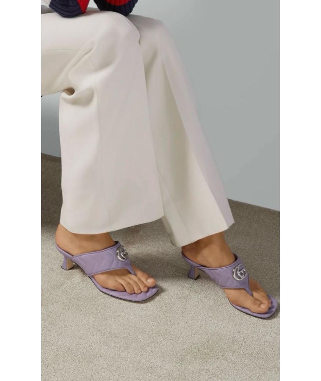 GUCCI Фиолетовые кожаные мюли, фото 4