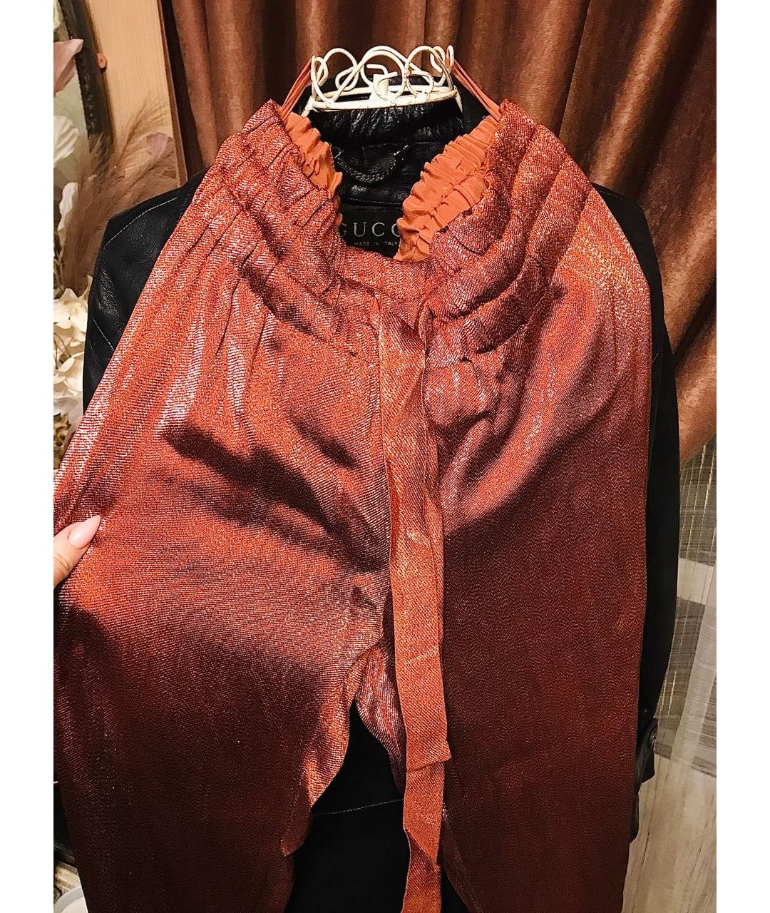 GUCCI Оранжевое шелковые прямые брюки, фото 2