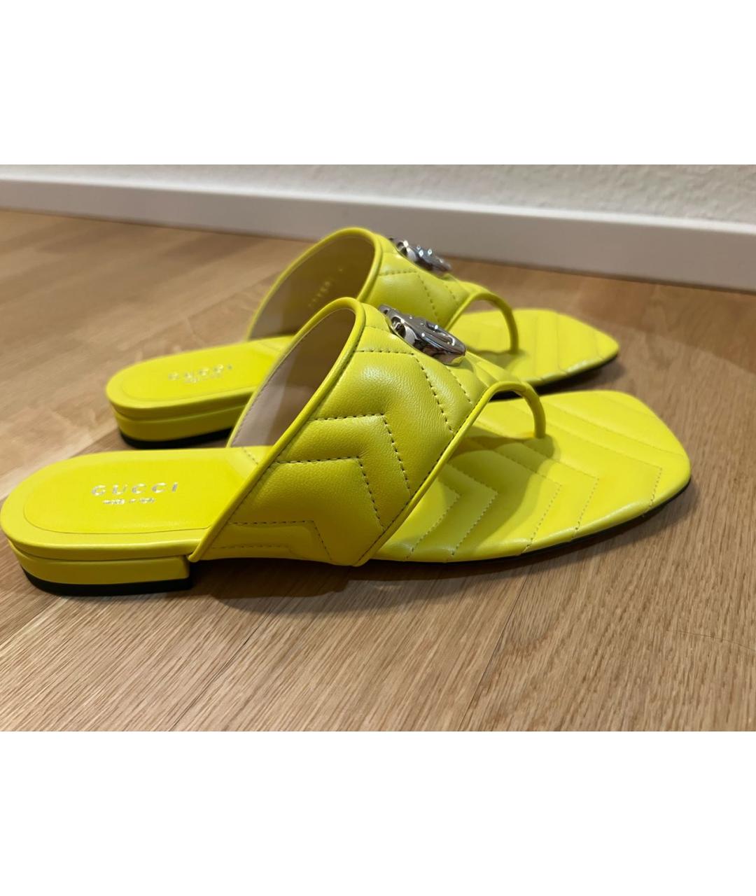GUCCI Желтые кожаные сандалии, фото 4