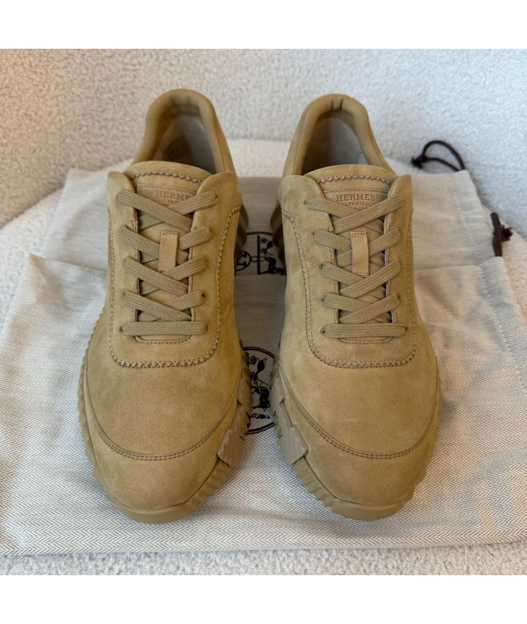 HERMES Бежевые замшевые низкие кроссовки / кеды, фото 3