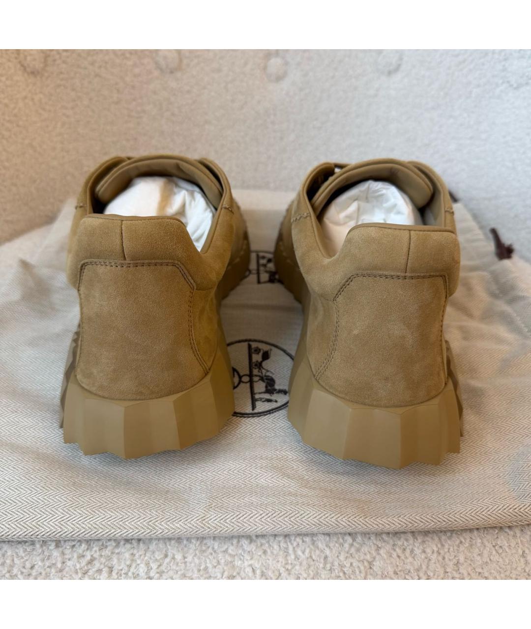 HERMES Бежевые замшевые низкие кроссовки / кеды, фото 4