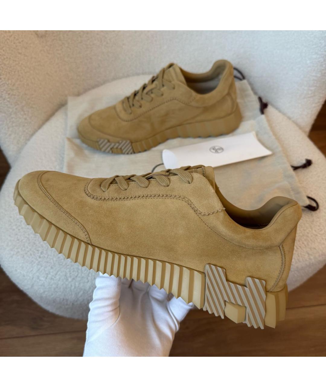 HERMES Бежевые замшевые низкие кроссовки / кеды, фото 2