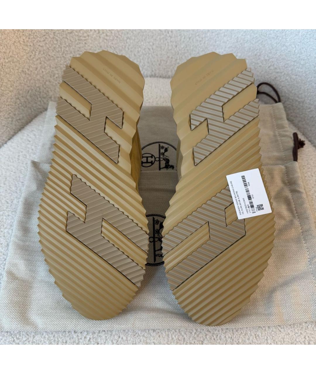 HERMES Бежевые замшевые низкие кроссовки / кеды, фото 5