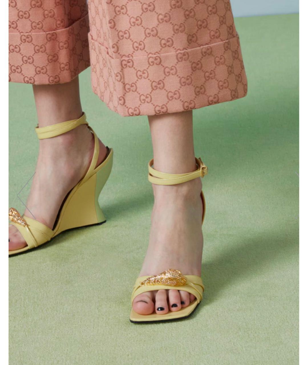 GUCCI Желтые кожаные сандалии, фото 6