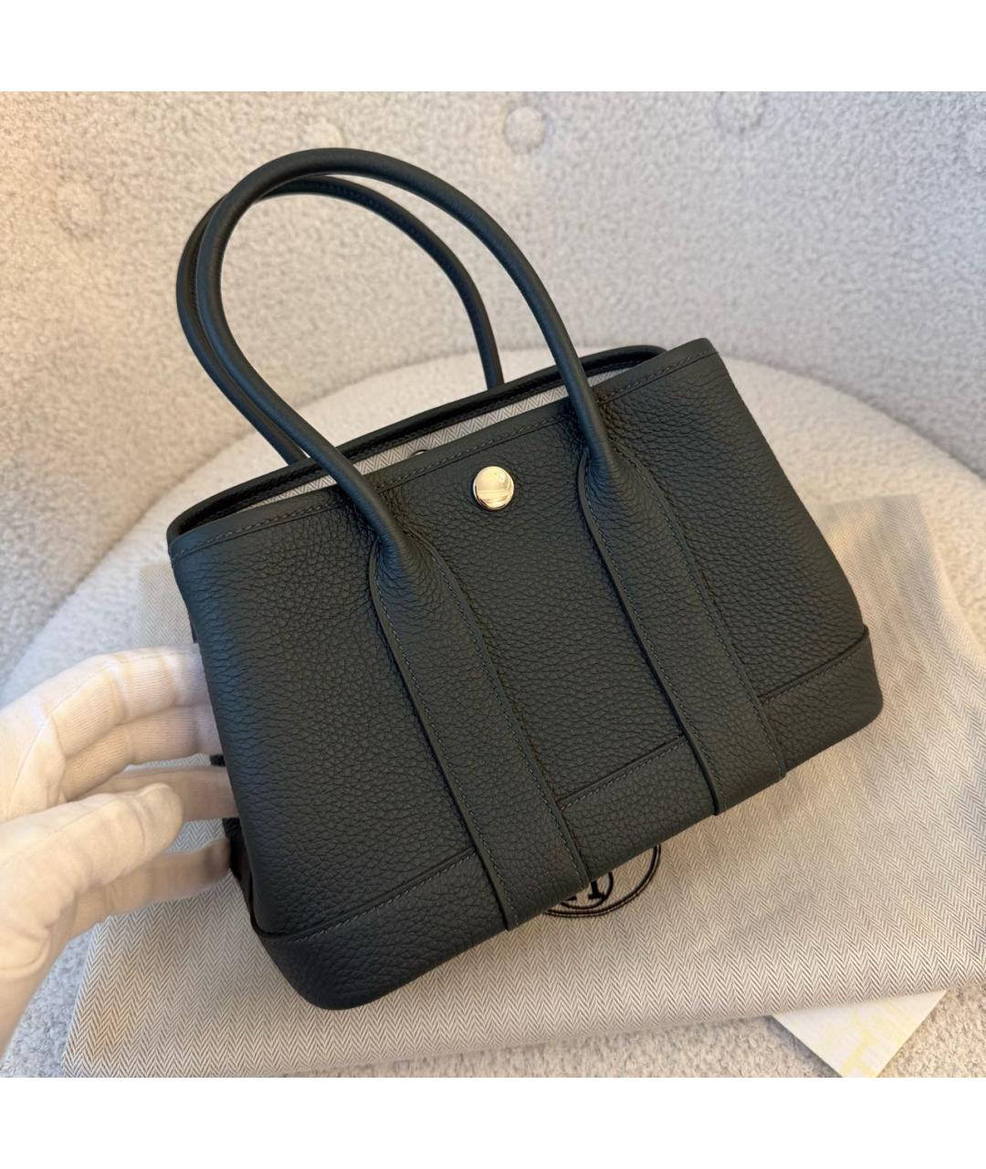 HERMES Хаки кожаная сумка с короткими ручками, фото 2