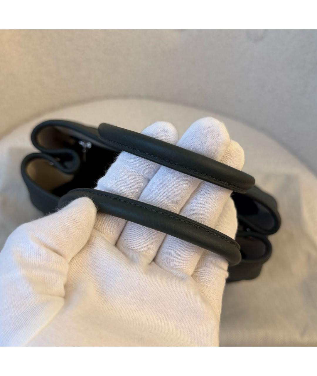 HERMES Хаки кожаная сумка с короткими ручками, фото 4