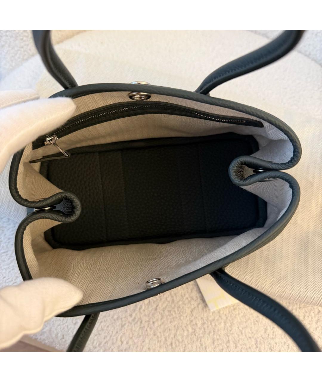 HERMES Хаки кожаная сумка с короткими ручками, фото 5