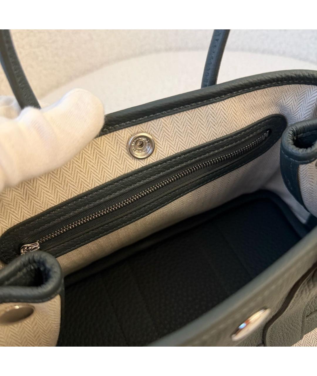 HERMES Хаки кожаная сумка с короткими ручками, фото 6