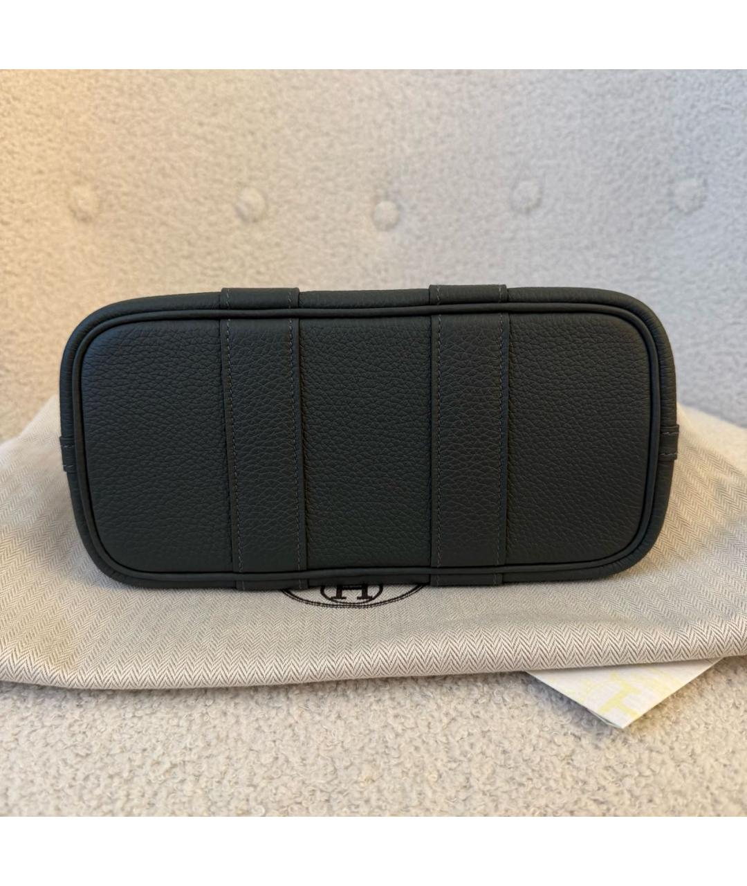 HERMES Хаки кожаная сумка с короткими ручками, фото 7