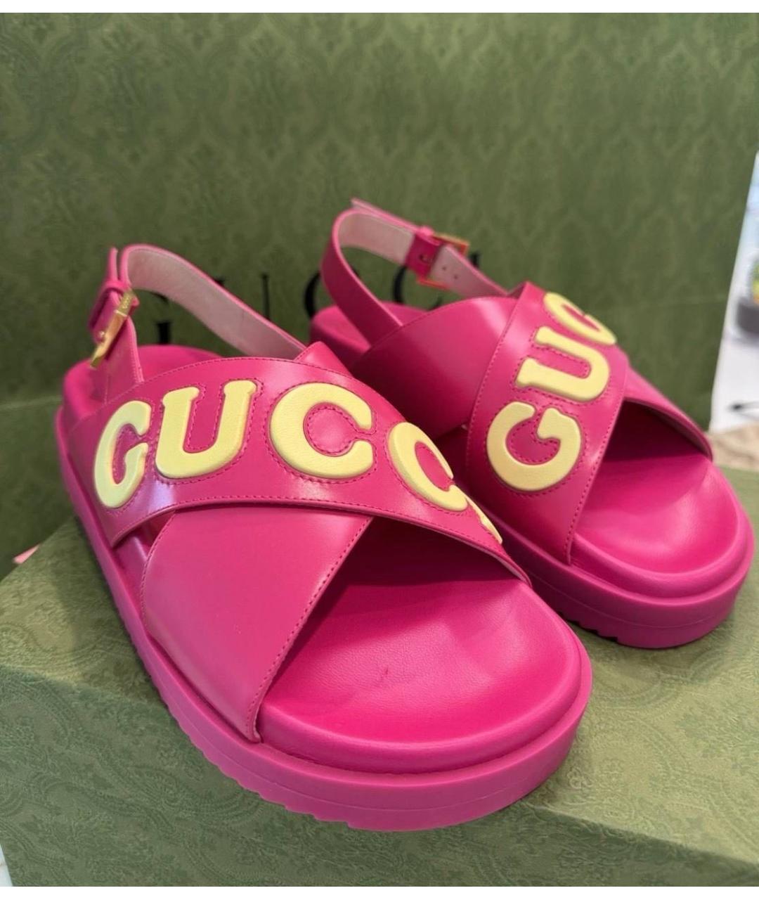 GUCCI Розовые кожаные сандалии, фото 2