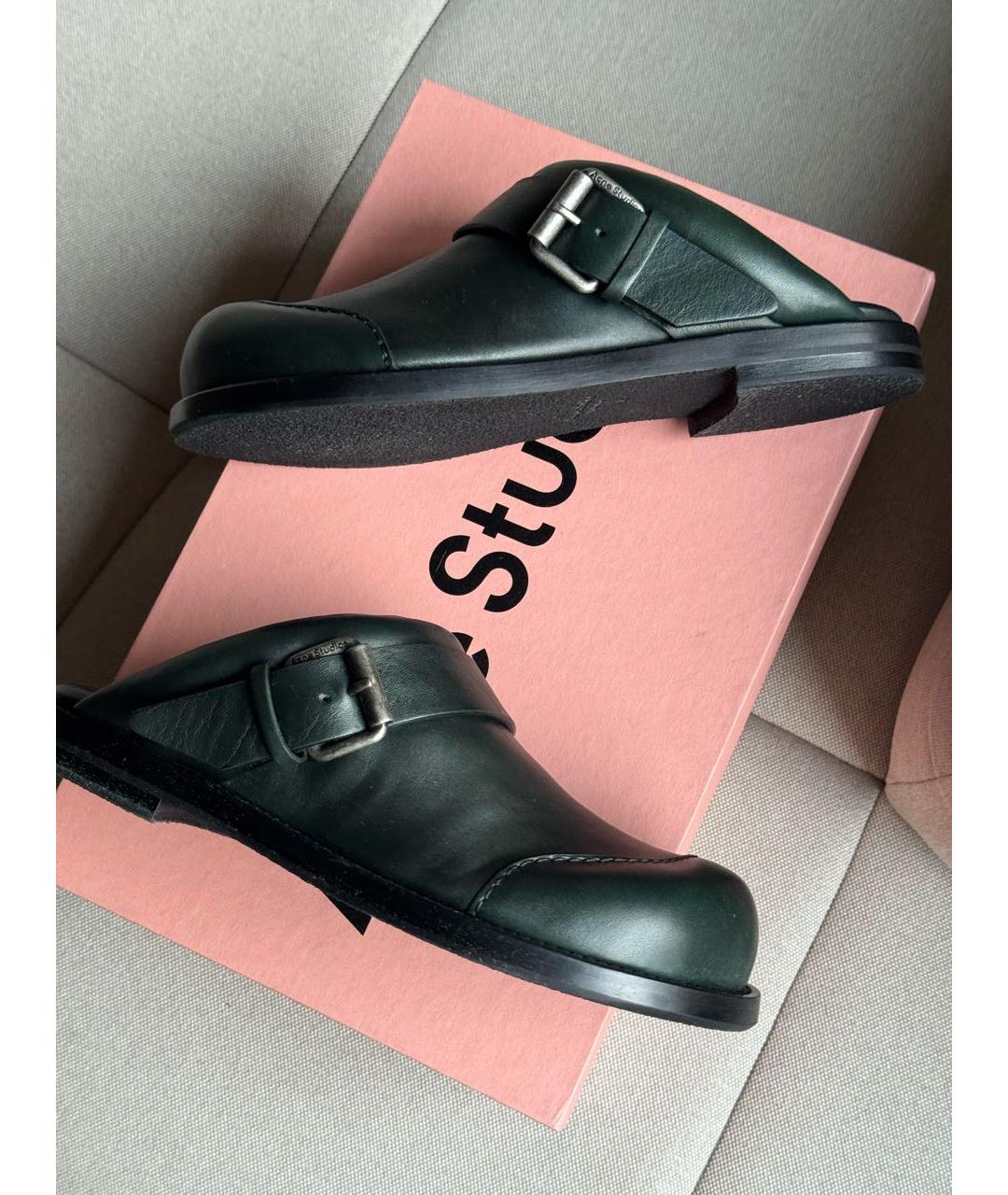 ACNE STUDIOS Зеленые кожаные мюли, фото 2