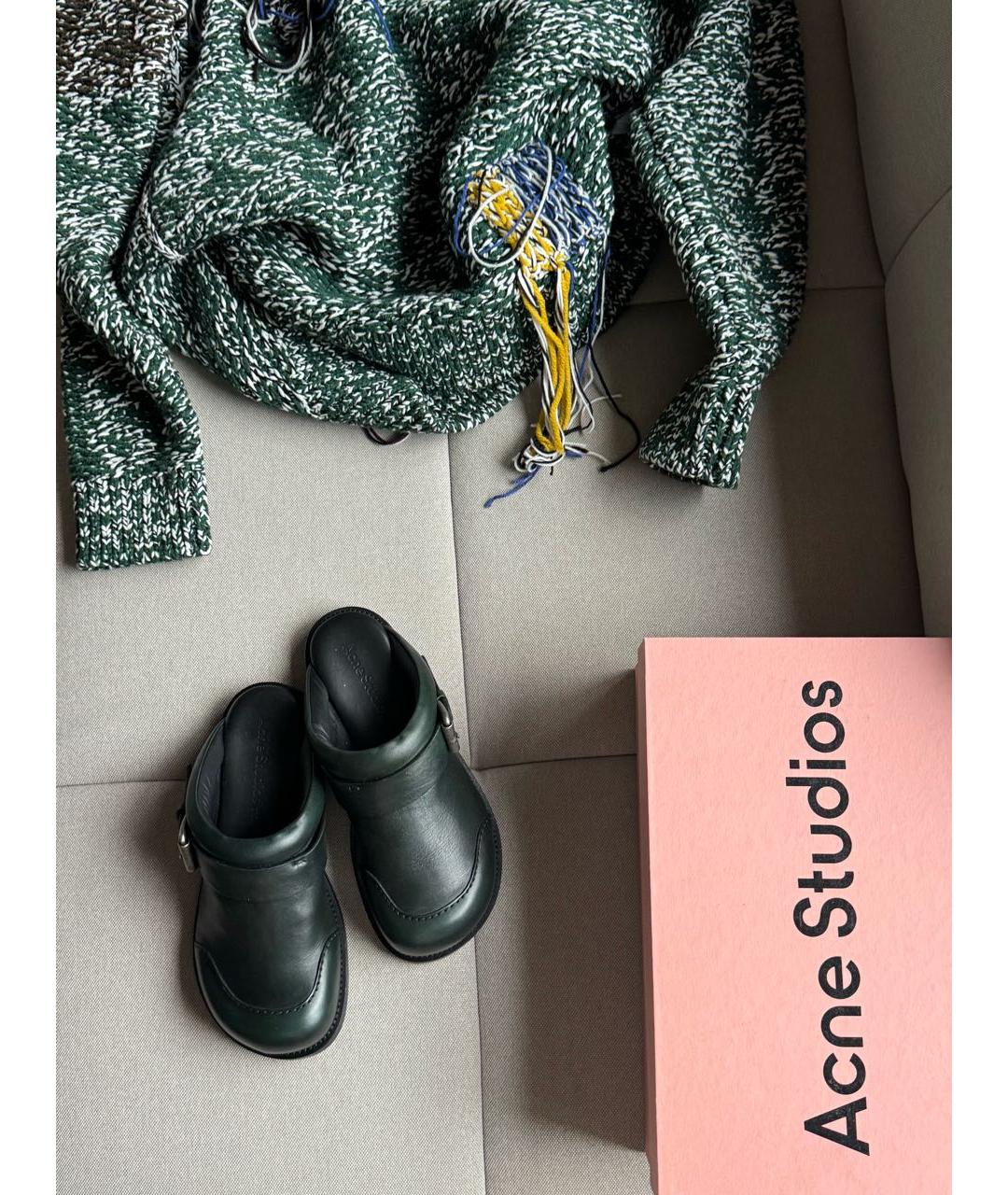 ACNE STUDIOS Зеленые кожаные мюли, фото 4