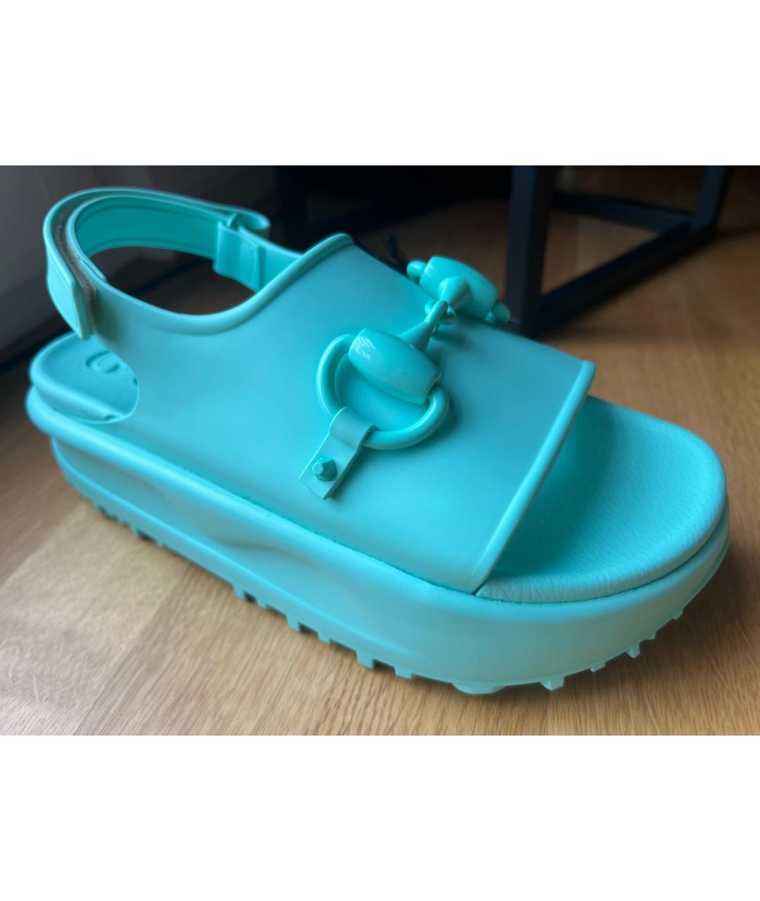 GUCCI Бирюзовые резиновые сандалии, фото 6