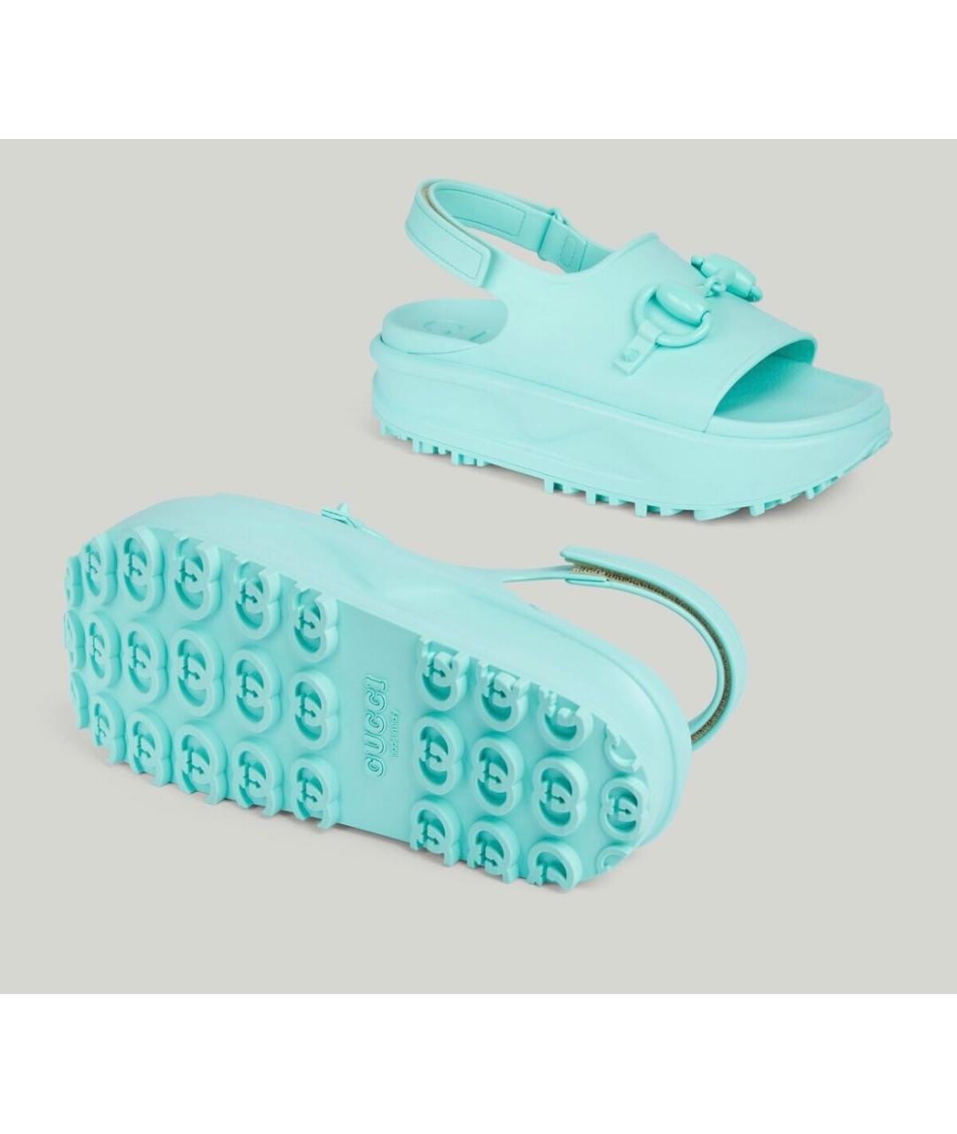 GUCCI Бирюзовые резиновые сандалии, фото 3