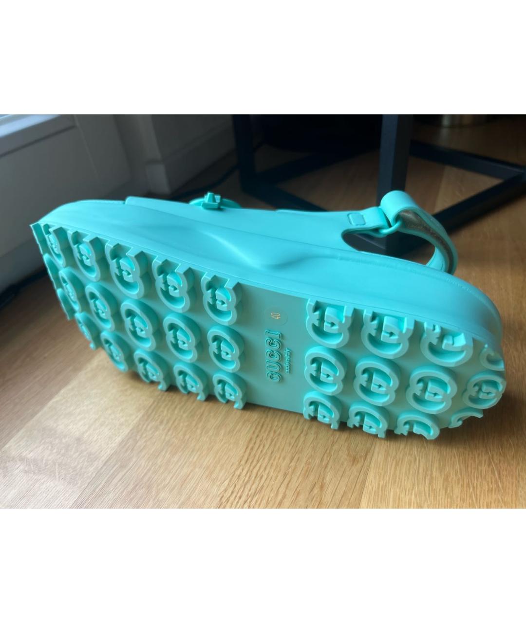 GUCCI Бирюзовые резиновые сандалии, фото 5