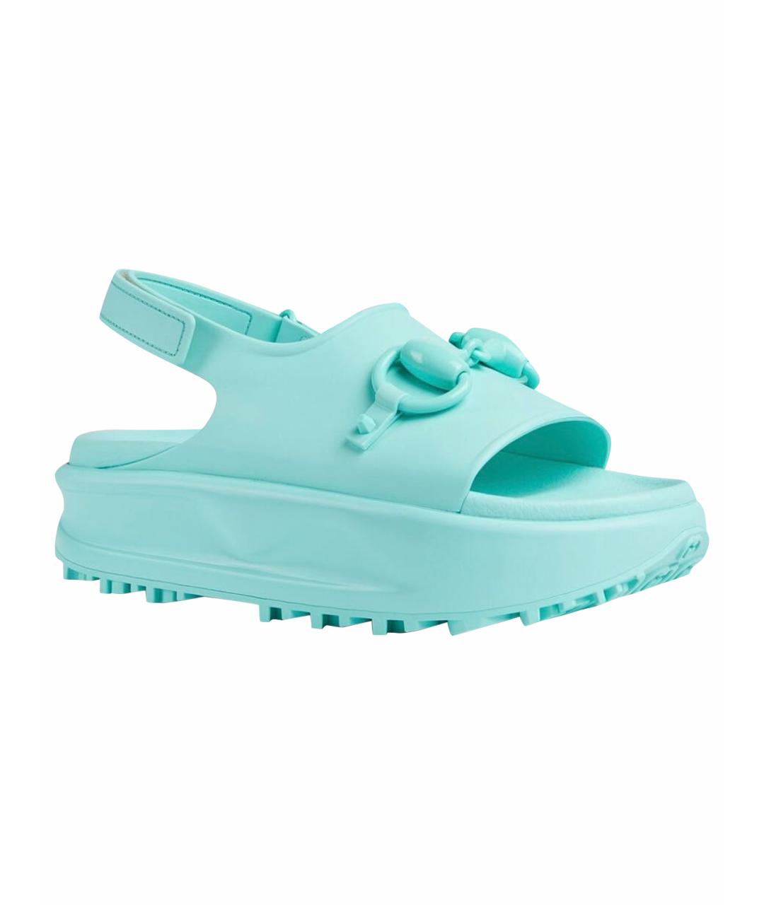 GUCCI Бирюзовые резиновые сандалии, фото 1