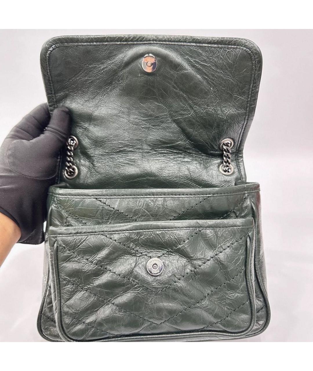 SAINT LAURENT Зеленая кожаная сумка через плечо, фото 8