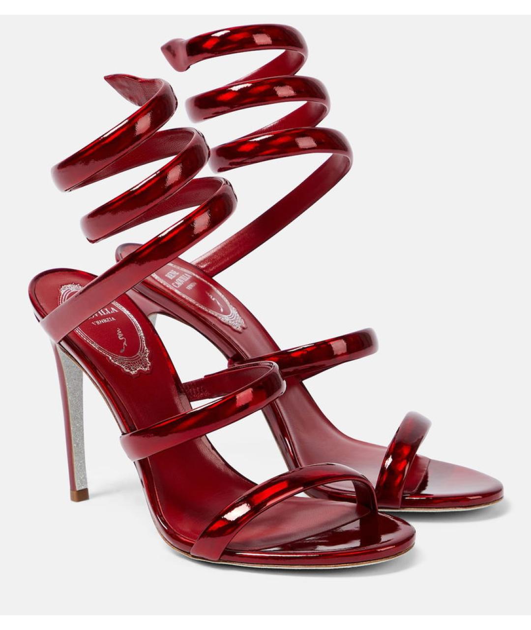 RENE CAOVILLA Бордовые кожаные босоножки, фото 5