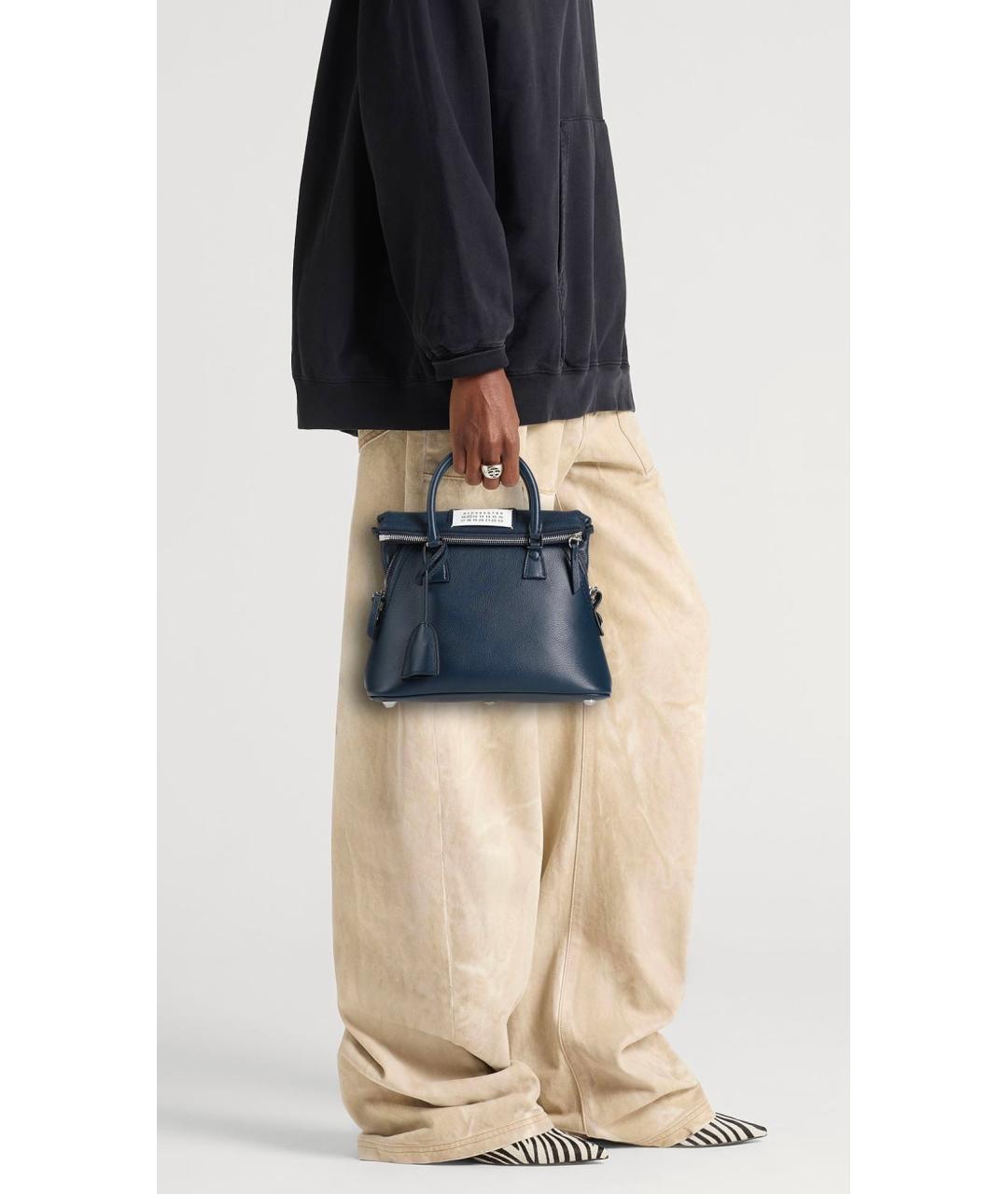 MAISON MARGIELA Темно-синяя кожаная сумка с короткими ручками, фото 3
