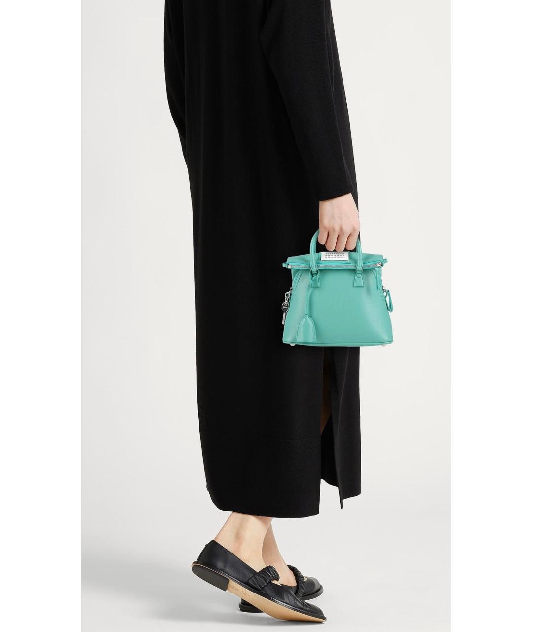 MAISON MARGIELA Бирюзовая кожаная сумка с короткими ручками, фото 3
