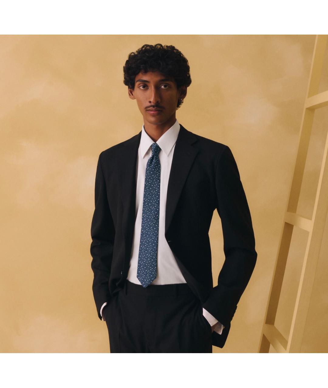 HERMES Синий шерстяной галстук, фото 2