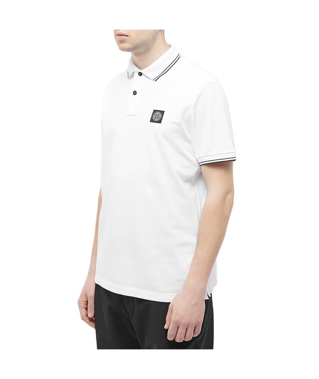 STONE ISLAND Белое хлопковое поло с коротким рукавом, фото 4