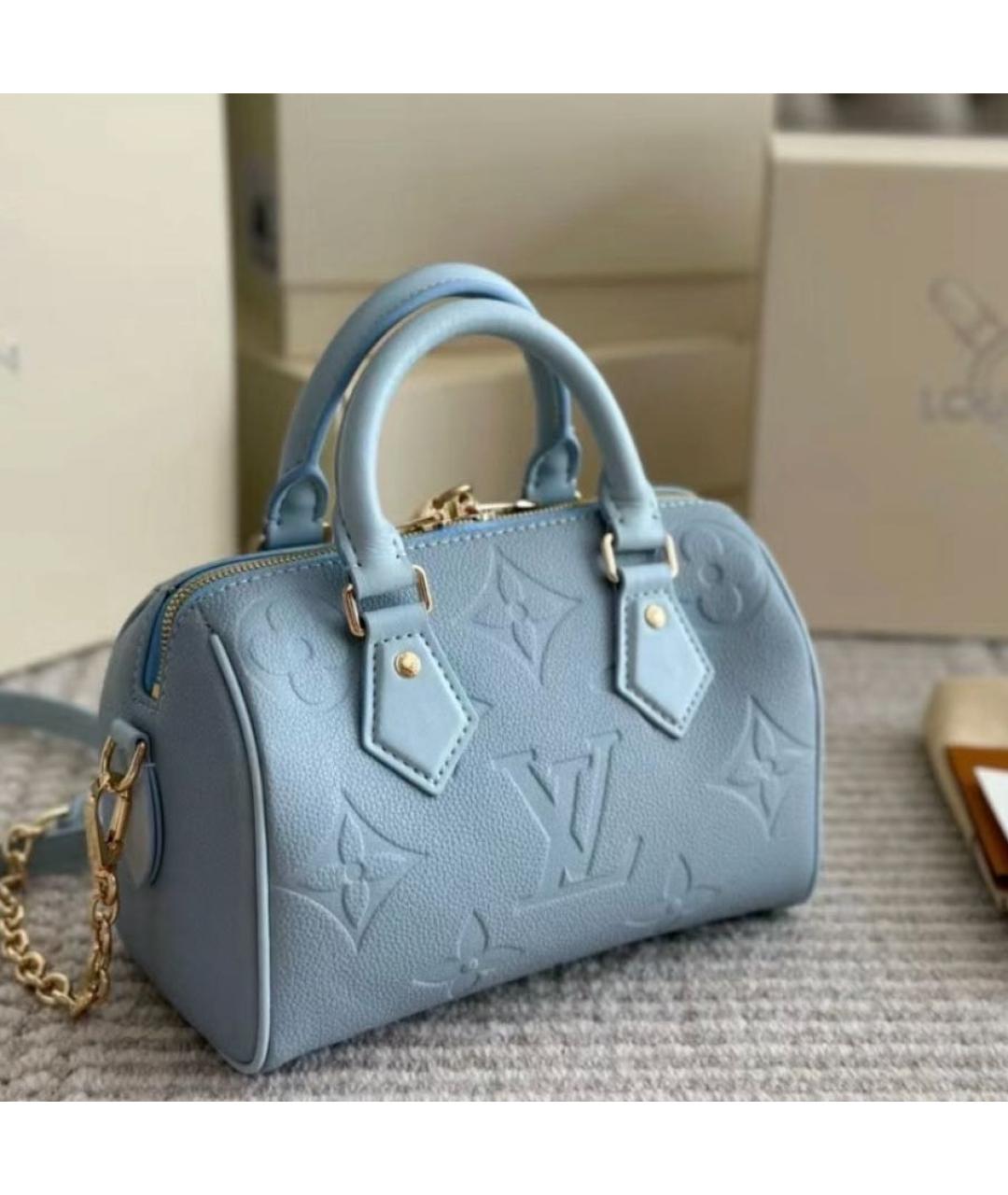 LOUIS VUITTON Голубая кожаная сумка с короткими ручками, фото 5