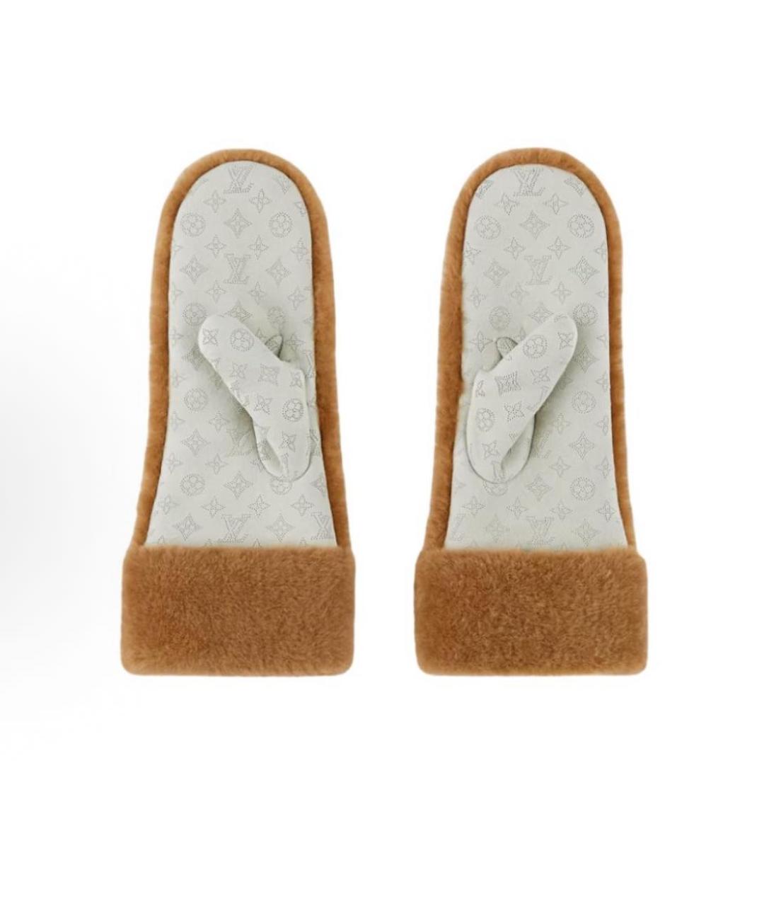 LOUIS VUITTON Коричневые шерстяные варежки, фото 2