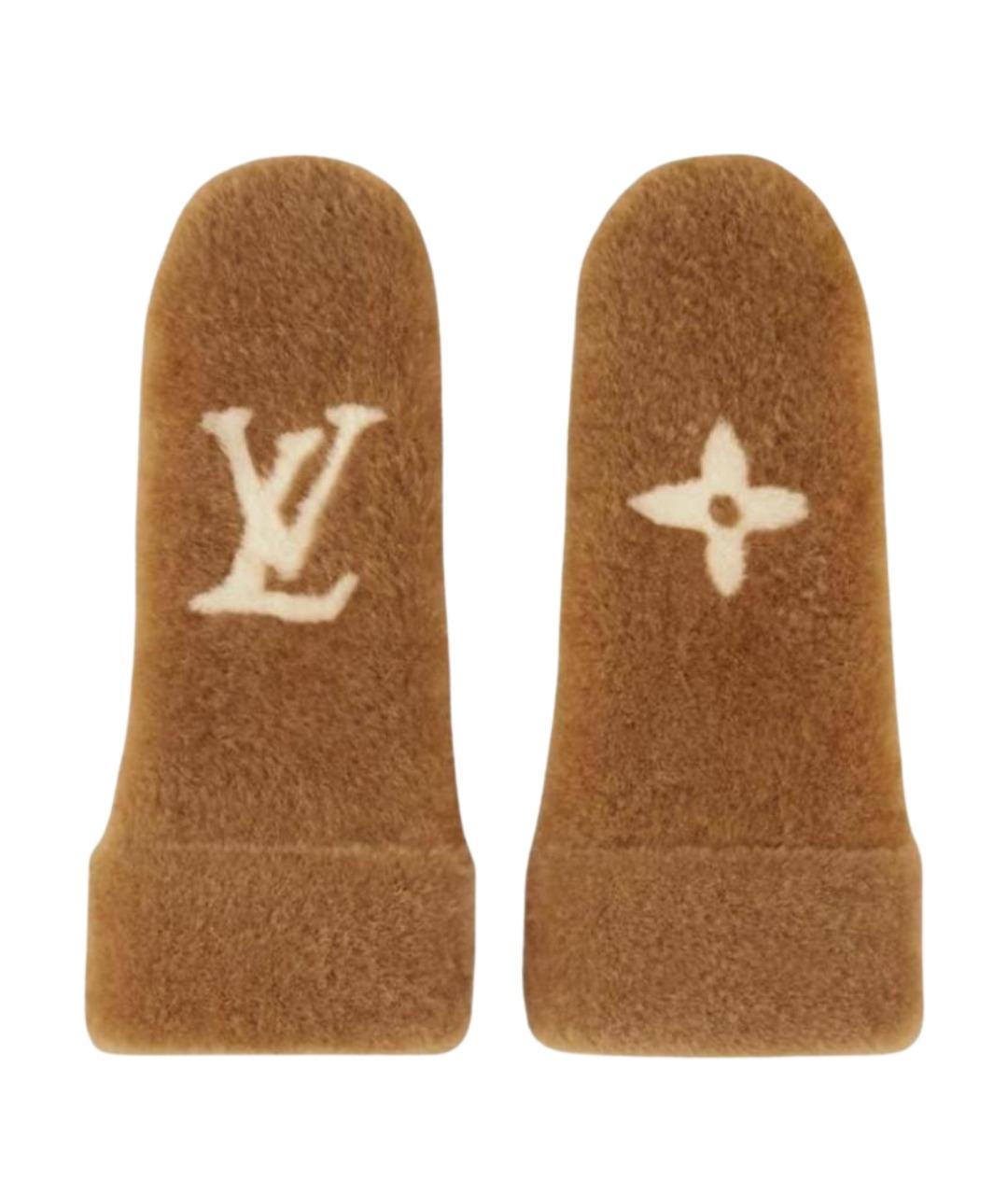 LOUIS VUITTON Коричневые шерстяные варежки, фото 1