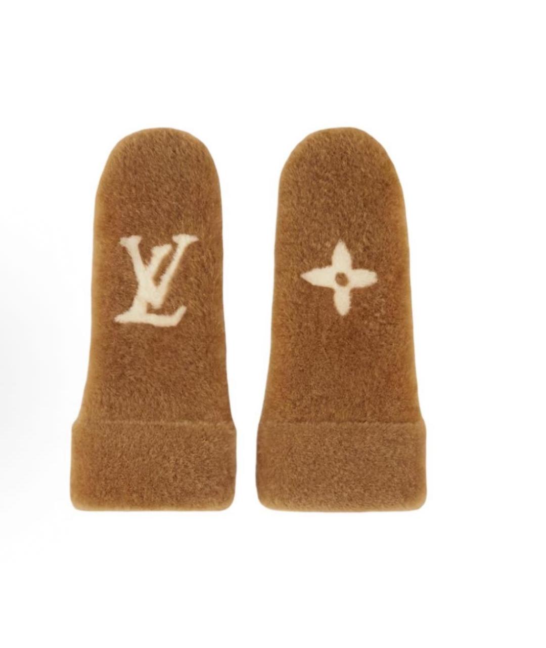 LOUIS VUITTON Коричневые шерстяные варежки, фото 3
