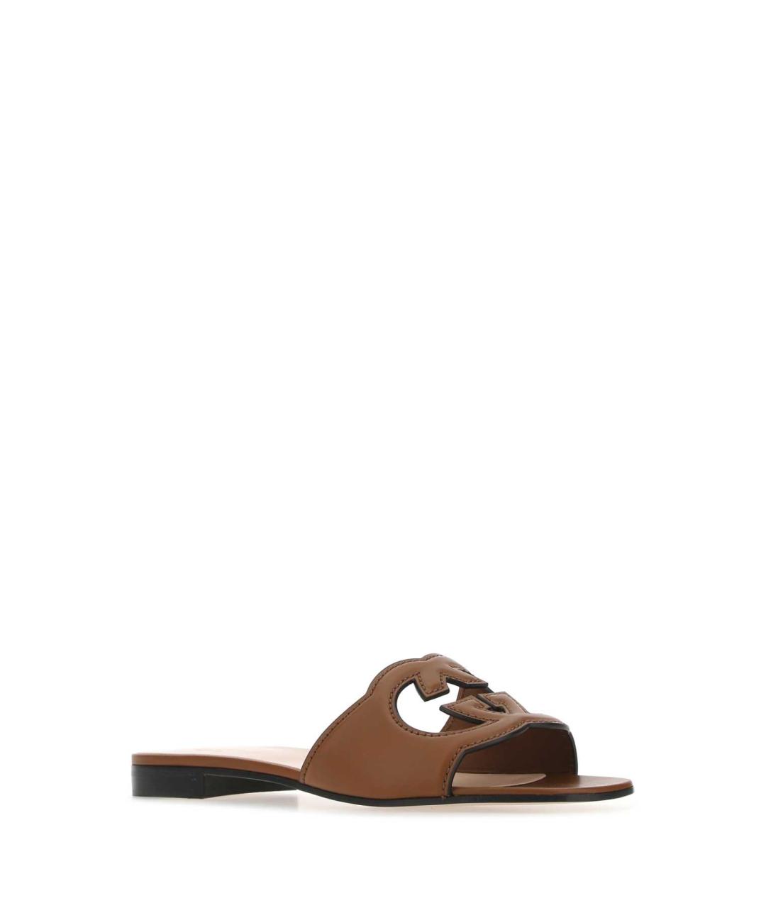 GUCCI Коричневые кожаные шлепанцы, фото 2