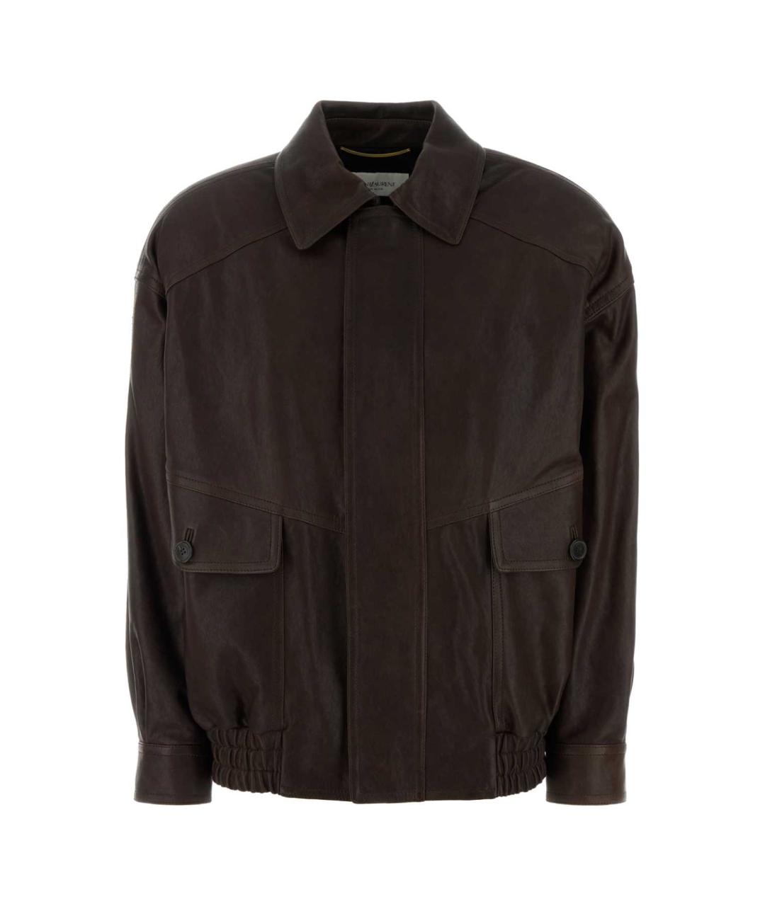 SAINT LAURENT Коричневая кожаная куртка, фото 1