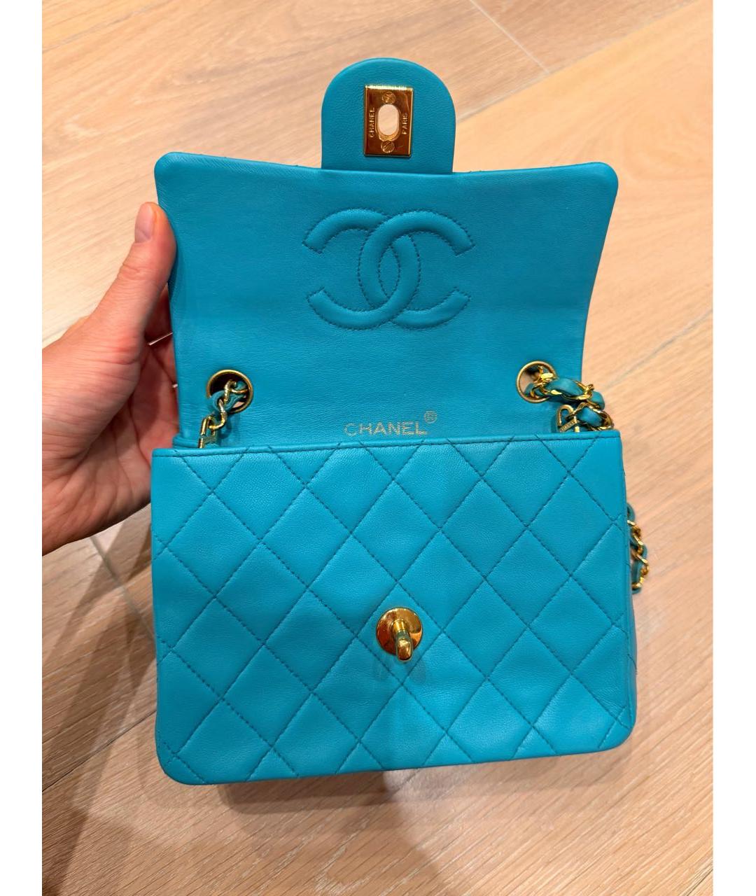 CHANEL Бирюзовая кожаная сумка через плечо, фото 6