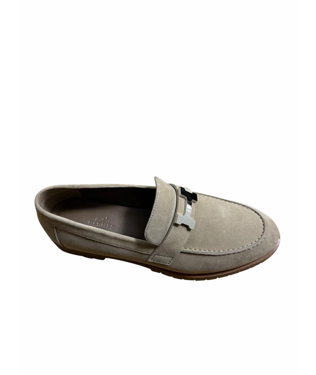HERMES Бежевые замшевые лоферы, фото 1