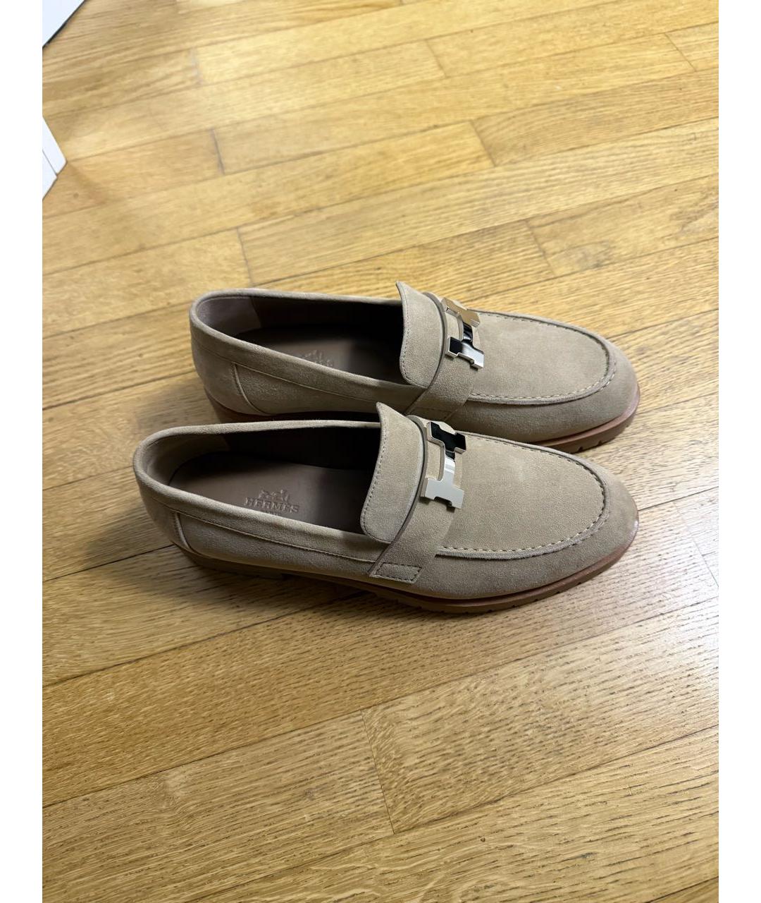HERMES Бежевые замшевые лоферы, фото 8