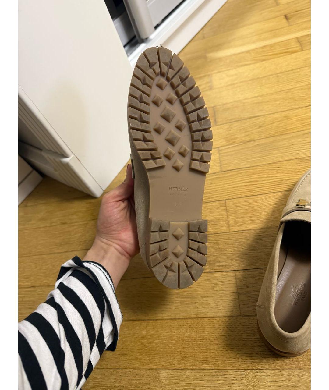 HERMES Бежевые замшевые лоферы, фото 6
