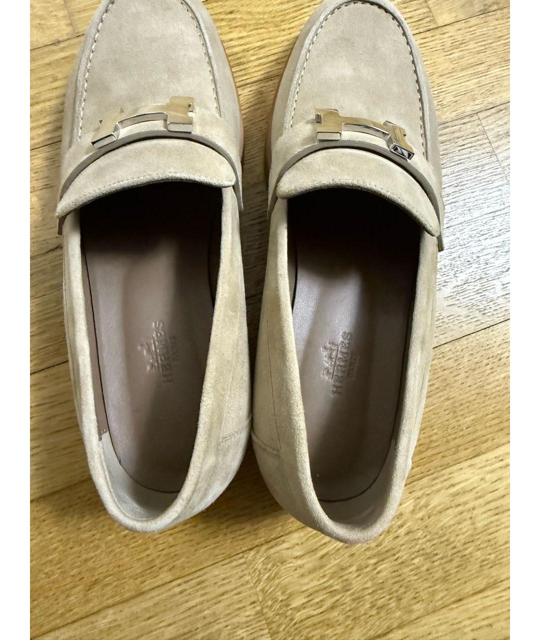 HERMES Бежевые замшевые лоферы, фото 3