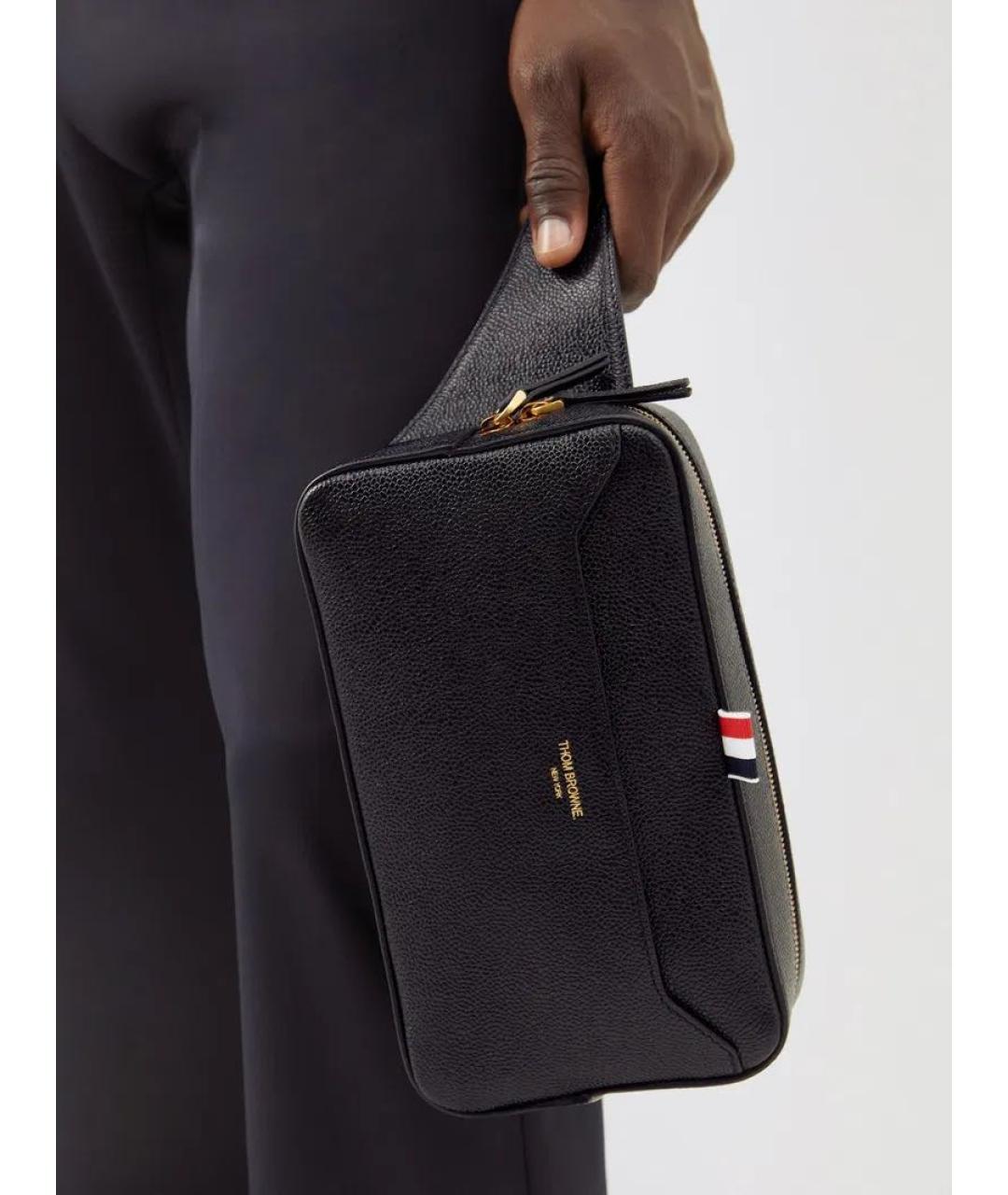 THOM BROWNE Черная кожаная поясная сумка, фото 2