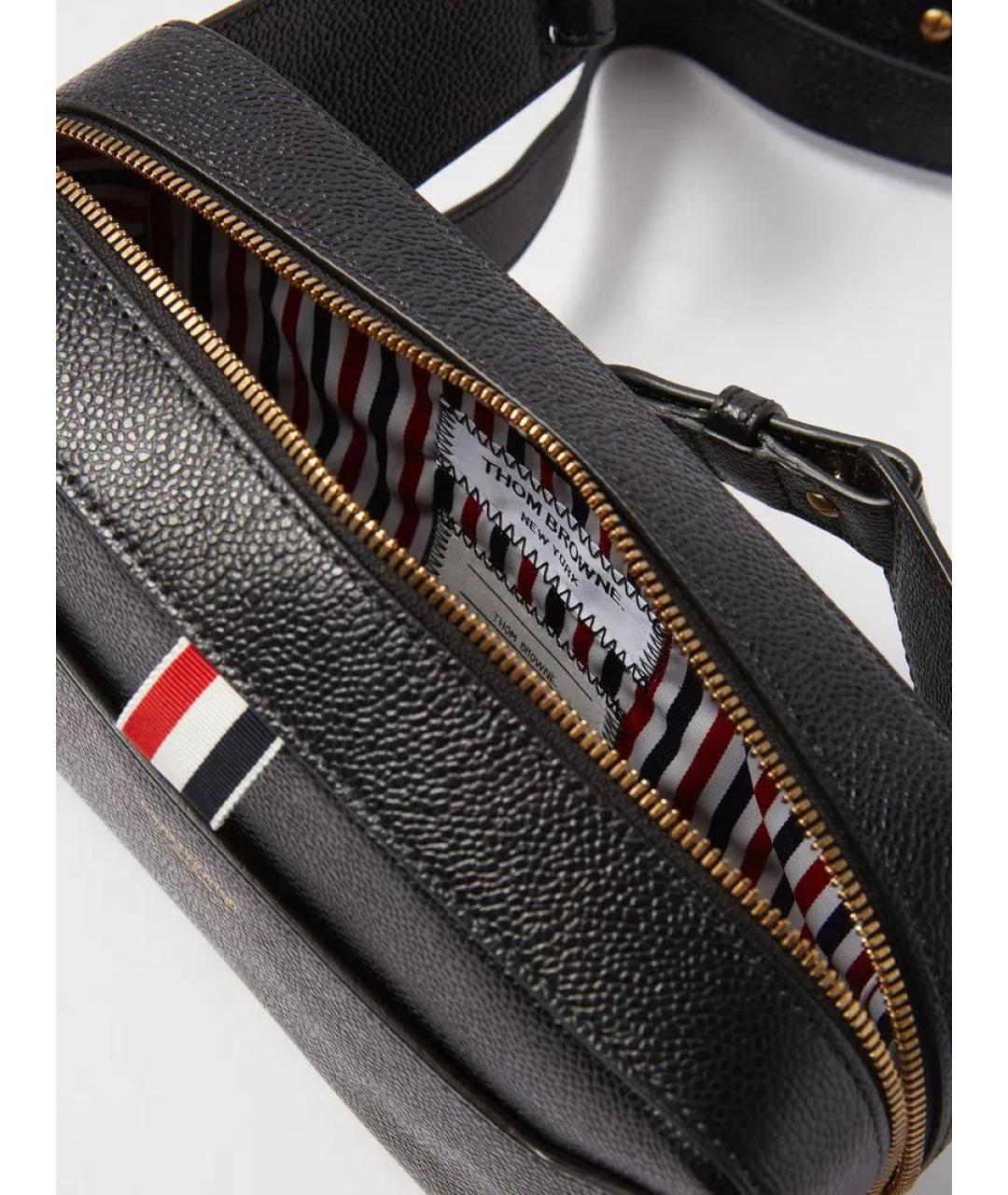 THOM BROWNE Черная кожаная поясная сумка, фото 4