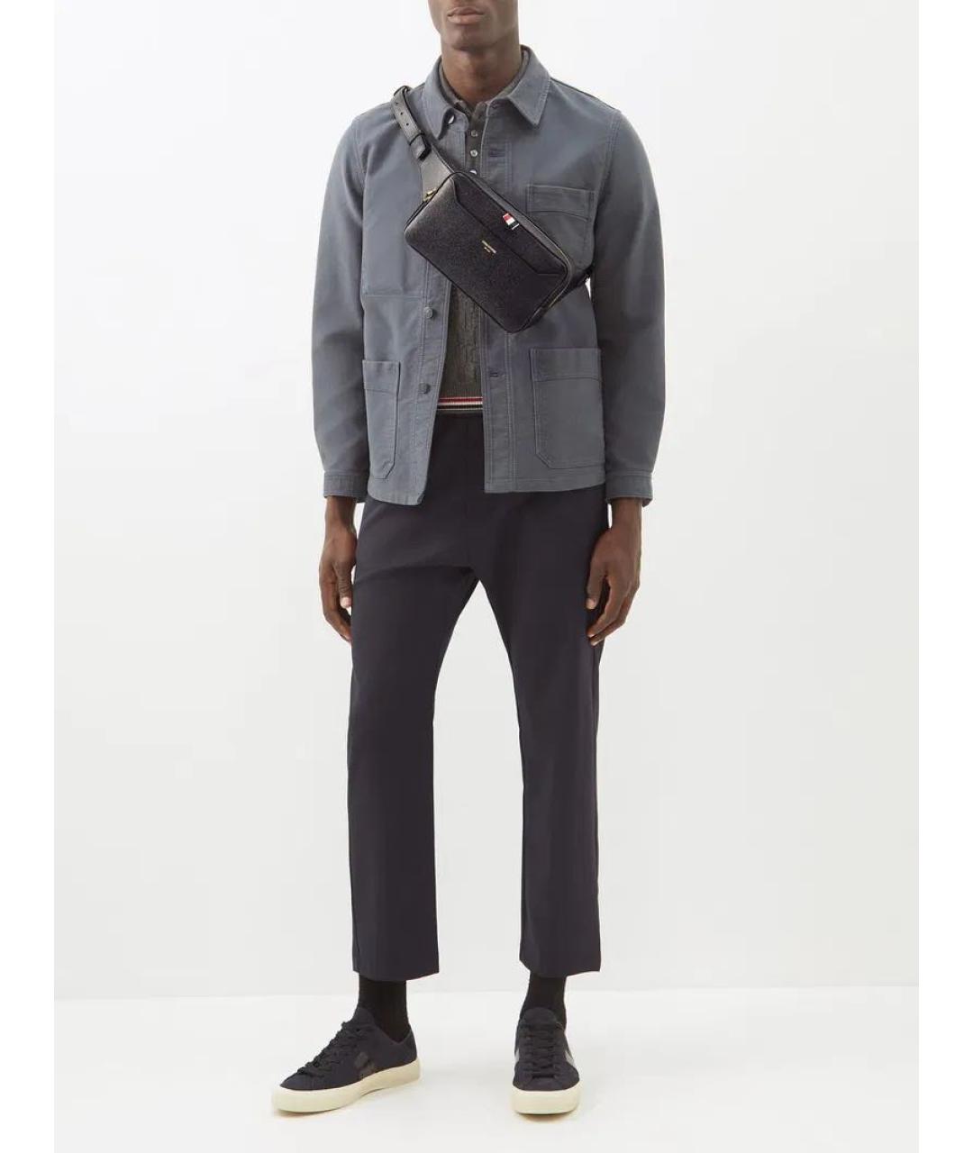 THOM BROWNE Черная кожаная поясная сумка, фото 3