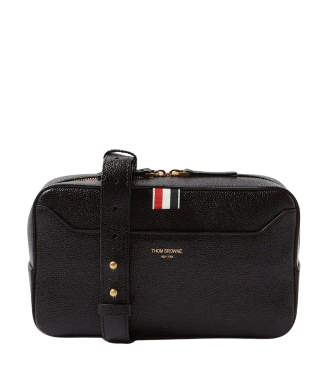 THOM BROWNE Черная кожаная поясная сумка, фото 1